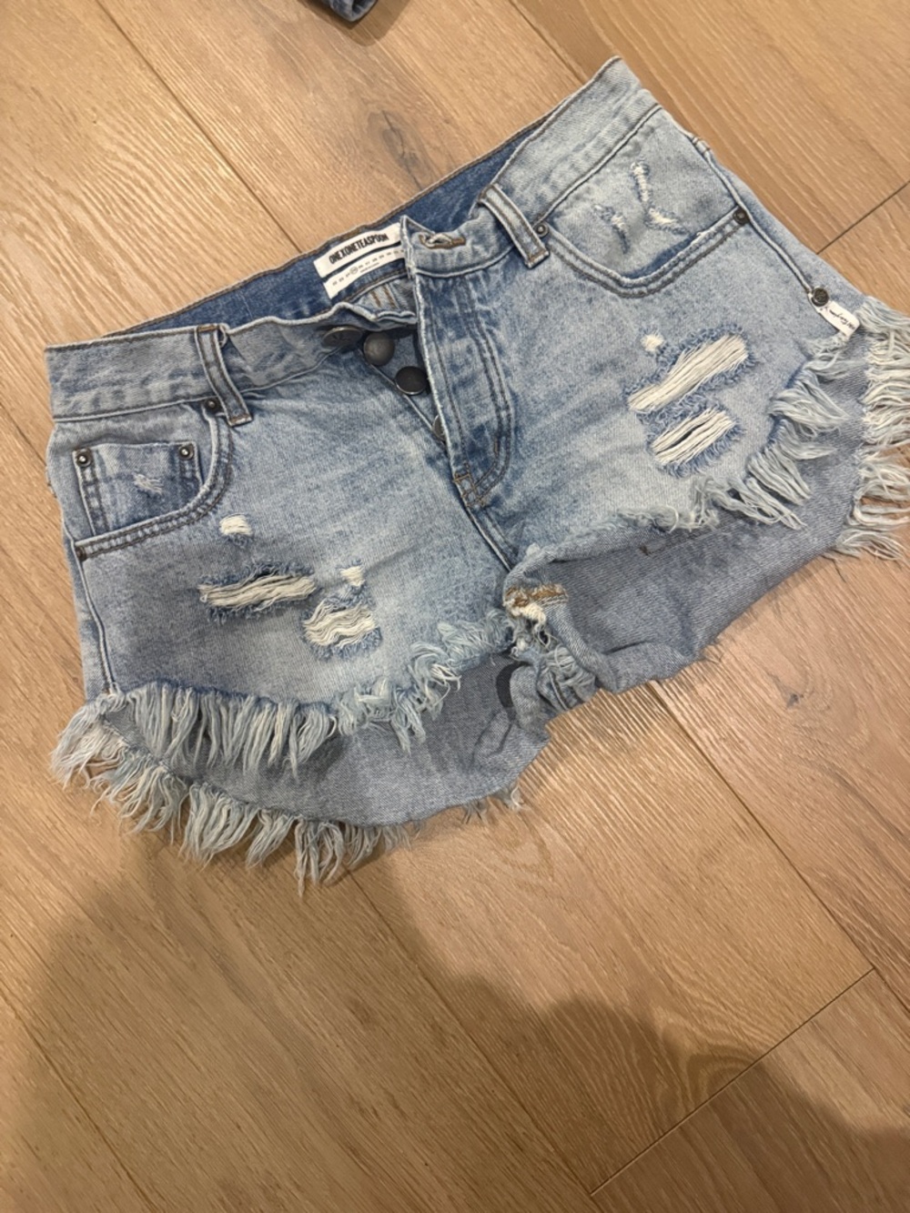 One Teaspoon Light Wash Distressed Frayed Hem Jean Shorts